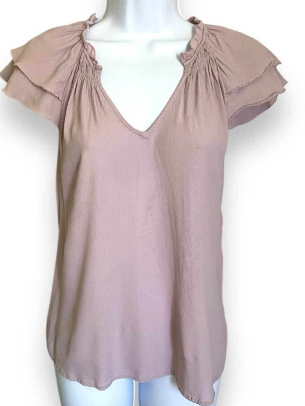 A New Day Women's Dusty Pink Flutter Sleeve V-Neck Top!